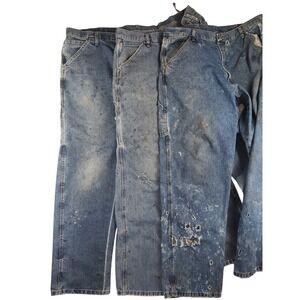LOT 3 Wrangler Denim Carpenter Work 36" Jeans Loose Baggy Blue THRASHED CLEAN